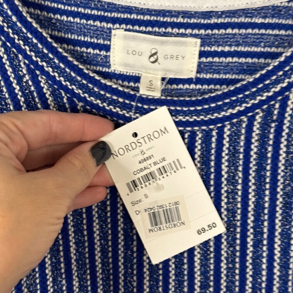 Lou & Grey NEW Cobalt Blue White Striped Tunic Top Cover Up Sweater Size Small - Picture 6 of 9